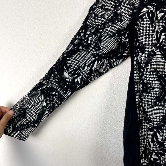 Yigal Azrouel Cold Shoulder Silk Top Womens 6 Black Blouse Printed Long Sleeve - Picture 4 of 13